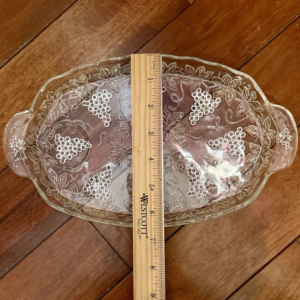 4pc VTG 1950s MCM Anchor Hocking Grapes & Leaves Snack Luncheon Plate Cup Holder